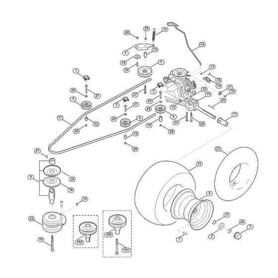 Gearbox & Rear Wheel for Mowers