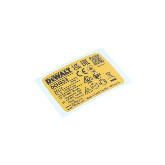 Rating Label for DeWalt DCH333 Hammer Drill - OEM No. N491324