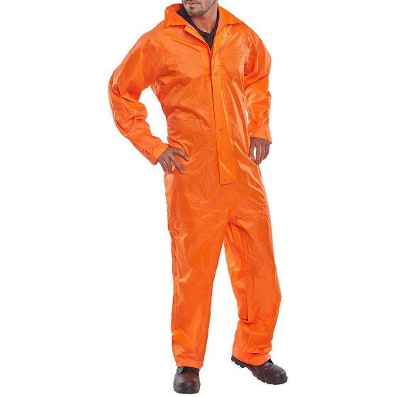 Nylon PVC Coated Coverall Concealed Hood Front Zip & Strom Flap Orange 3XL