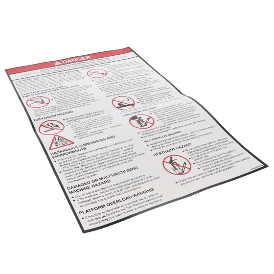 Battery Danger Warning Label for Access Platforms - OEM Part P14872 Niftylift