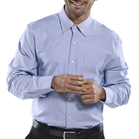 Oxford Shirt Long Sleeve Easy Care Cotton/Polyester Button Collar Blue 14.5