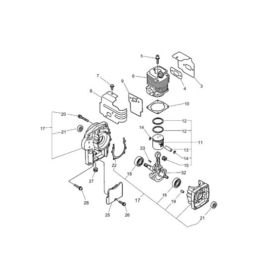 Cylinder, Crankcase, Piston