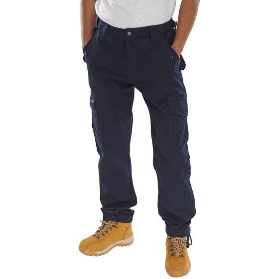 Combat Trousers Poly/Cotton Zip Fly & Pockets c/w Button Flaps Navy Blue 32