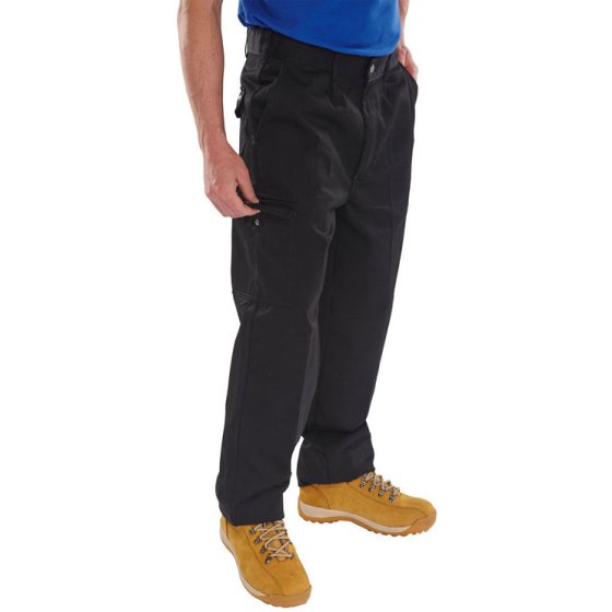 Heavyweight Drivers Trousers 2 Front Pleats Poly/Cotton Tall Fit Black 50t