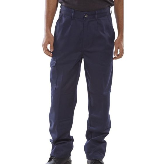 Heavyweight Drivers Trousers Front Pleats Poly Cotton Reg Fit Navy Blue 26
