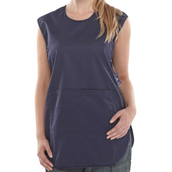 Tabard Polyester Cotton Fabric Side Tabs & Front Pouch Pocket Navy Small