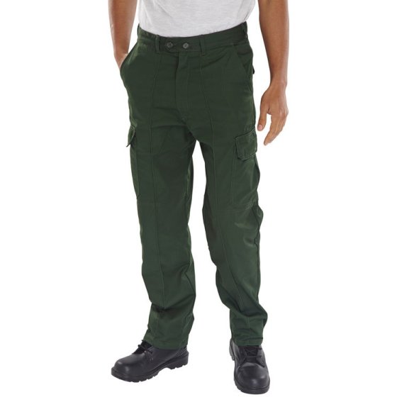 Drivers Trousers Sewn Crease Fasten Zip Fly/Button Reg Fit Bottle Green 30