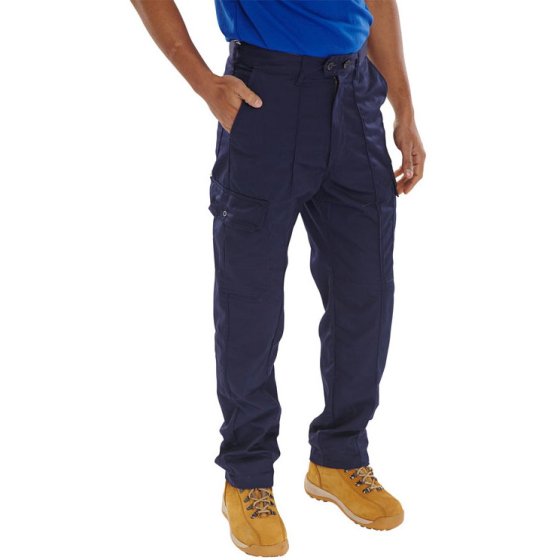 Drivers Trousers Sewn Crease Fasten Zip Fly/Button Regular Fit Navy Blue 34