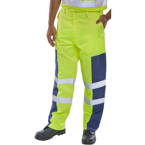 Two Tone Hi-Visibility Trousers Poly/Cotton Reg Leg Saturn Yellow/Navy 46