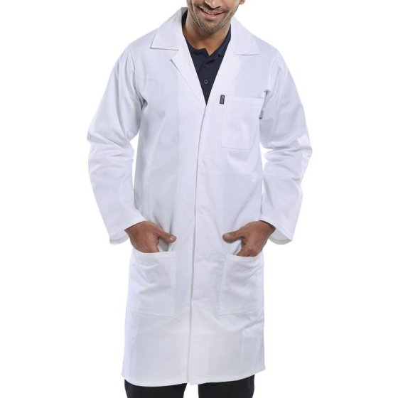 Warehouse Coat Polyester Cotton Fabric Stud Fastening & Rear Vents White 36