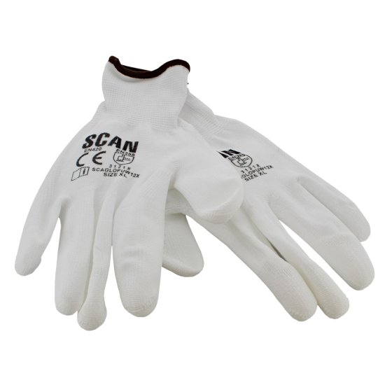 White PU Coated Gloves - XL (Size 10) (Pack 12)