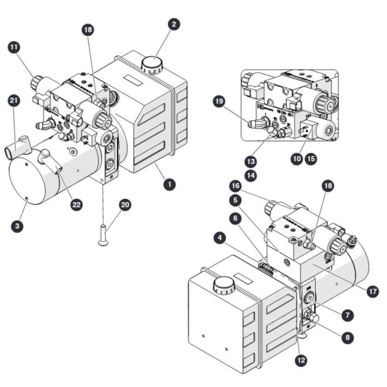 Motor Pump/Tank/Manifold for Skyjack SJ3219 Micro DC Scissor Lift