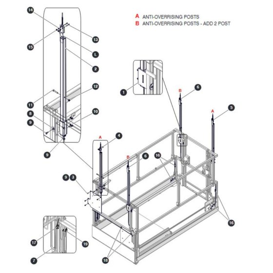 Anti-Overrising Posts - KC Only for Skyjack SJ4740 DC Scissor Lift