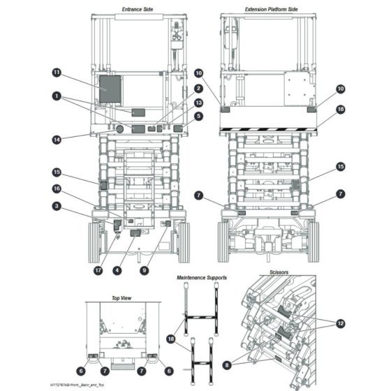 Labels - Front Back and Top for Skyjack SJ4740 DC Scissor Lift