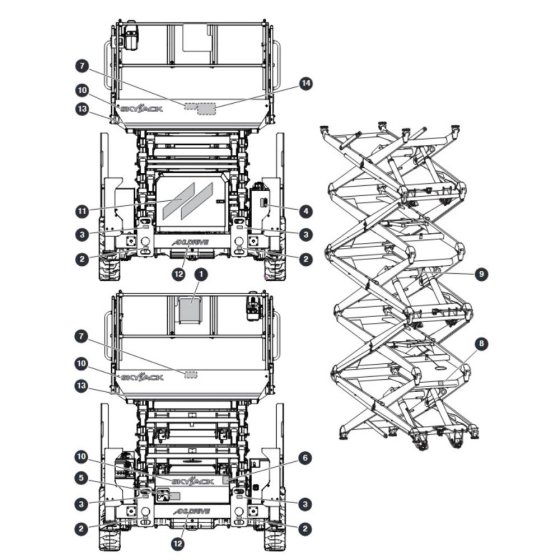 Labels - Front & Back for Skyjack SJ9253 RT Scissor Lift