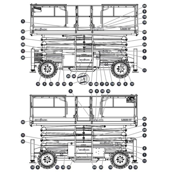 Labels - Left & Right Sides for Skyjack SJ9253 RT Scissor Lift