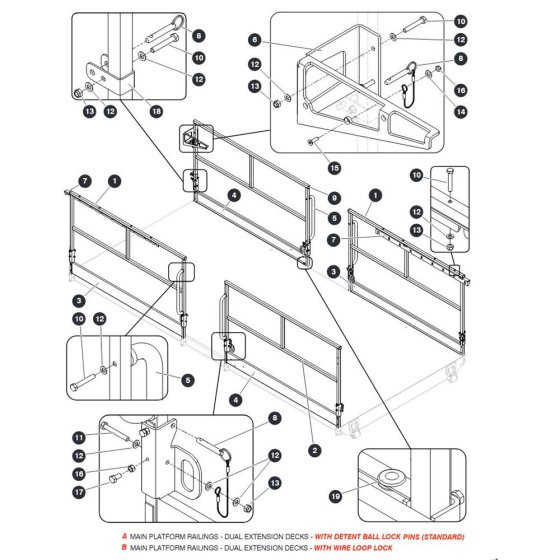Main Platform Railings - Dual Extension Decks for Skyjack SJ9253 RT Scissor Lift