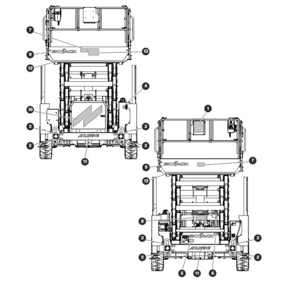 Labels - Front & Back for Skyjack SJ9664 RT Scissor Lift