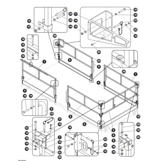 Main Platform Railings - Single Extension Deck for Skyjack SJ9664 RT Scissor Lift