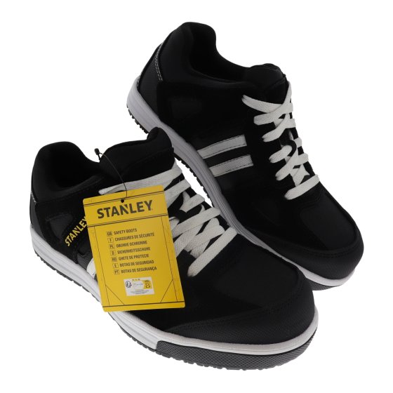 UK 7 Safety Trainers Black/White Stanley Cody SB Steel Toecap, Oil Resistant Sole