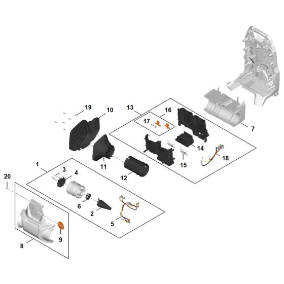 Electric Motor, Blower Assembly for Stihl BRA200 Blower