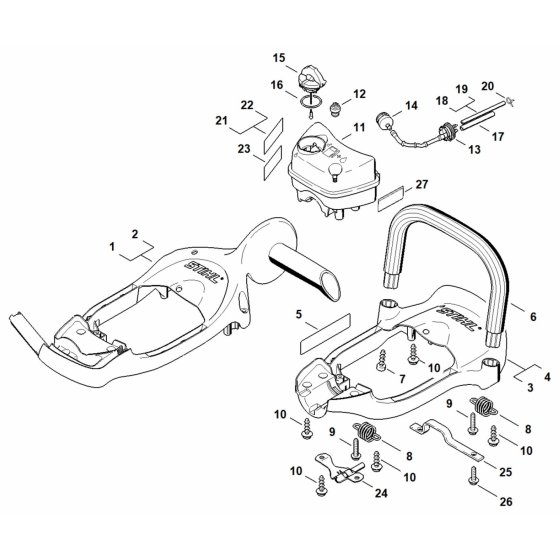 Handle Frame, Fuel Tank Assembly for Stihl HS86R Hedgetrimmer