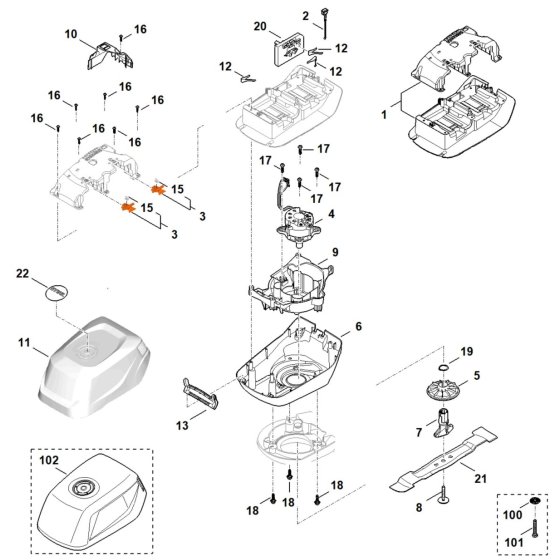 Engine, Blade Assembly for Stihl RMA 443.3 V Mower