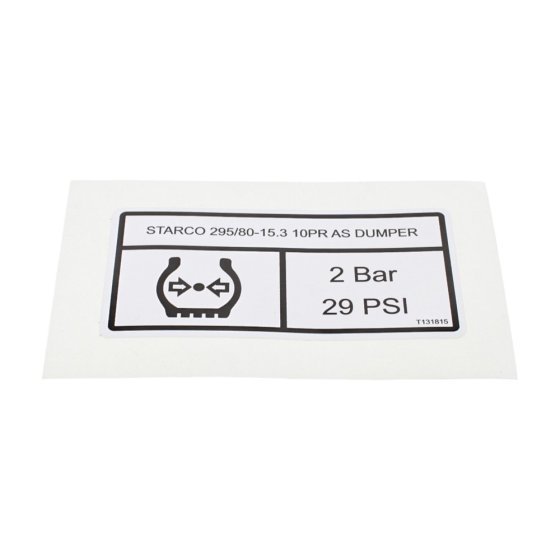 Decal Tyre Pressure Starco 2 Bar for Terex TA3H, TA3SH & TA3.5SH Dumpers - OEM No. T131815