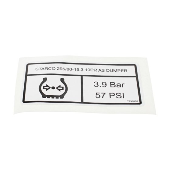 Decal Tyre Pressure Starco 3.9 Bar for Terex TA3H, TA3SH & TA3.5SH Dumpers - OEM No. T131816