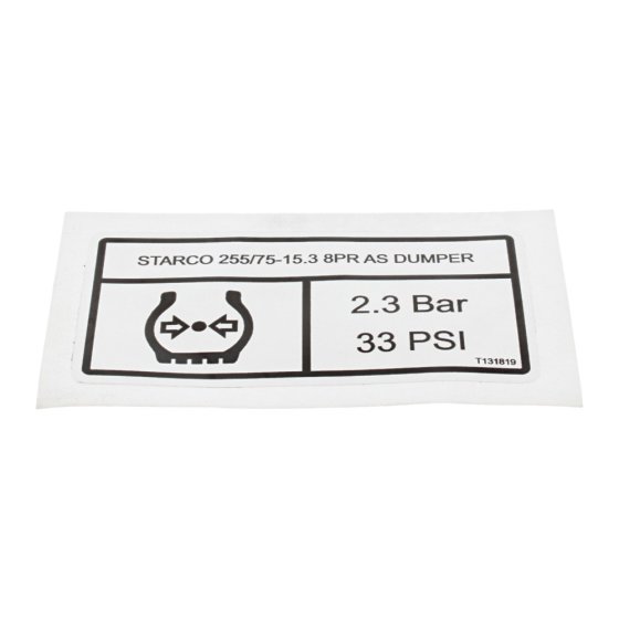 Decal Tyre Pressure Starco 2.3 Bar for Terex TA1EH Dumpers - T131819