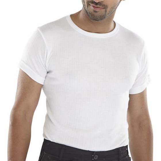 Thermal Vest Base Layer Short Sleeve Polyester Viscose Fabric White SML