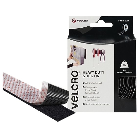 VELCRO Brand Heavy-Duty Stick On Tape 50mm x 1m Black - 60241