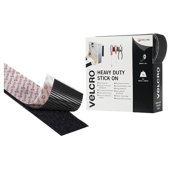 VELCRO Brand Heavy-Duty Stick On Tape 50mm x 5m Black - 60243