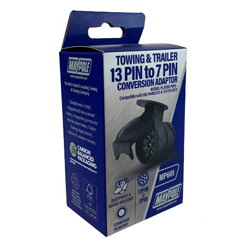 13-Pin Vehicle To 7-Pin Trailer Adaptor, Weatherproof Cap (MP601)