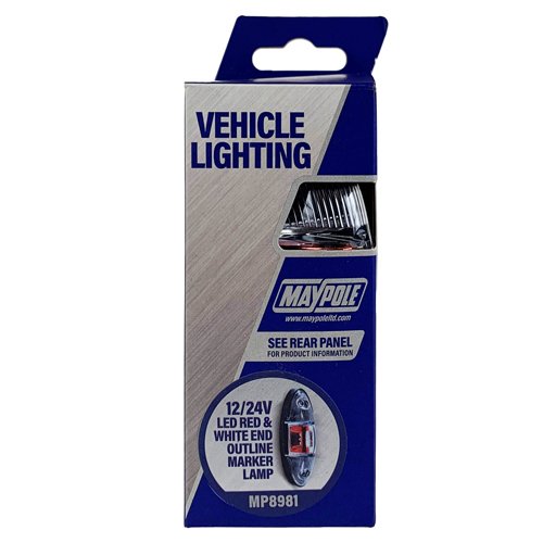 LED Red/White Outline Marker Lamp, 10-30V, Side Mount, IP66 (MP8981)