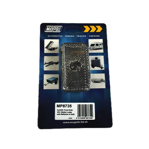 12V Clear Front Slimline Marker Lamp, Horizontal, Spade, E Approved (MP8735)