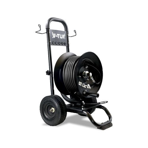 V-Tuf Industrial Trolley Manual Wind Hose Reel - 50m Heavy Duty High Pressure Hose - Msq Fittings - V-TUF Pressure Washer Parts - V5.1453TR-KIT1