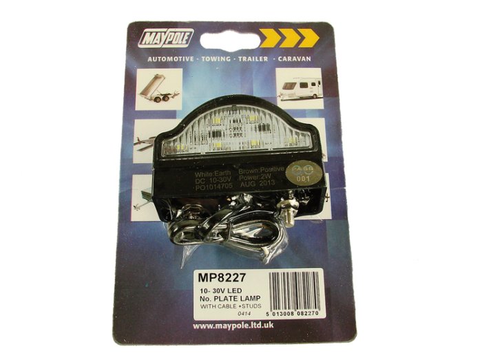 LED Number Plate Lamp 10-30V, Stud Mount, 30cm Cable, IP67